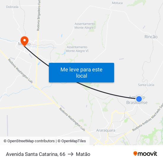 Avenida Santa Catarina, 66 to Matão map