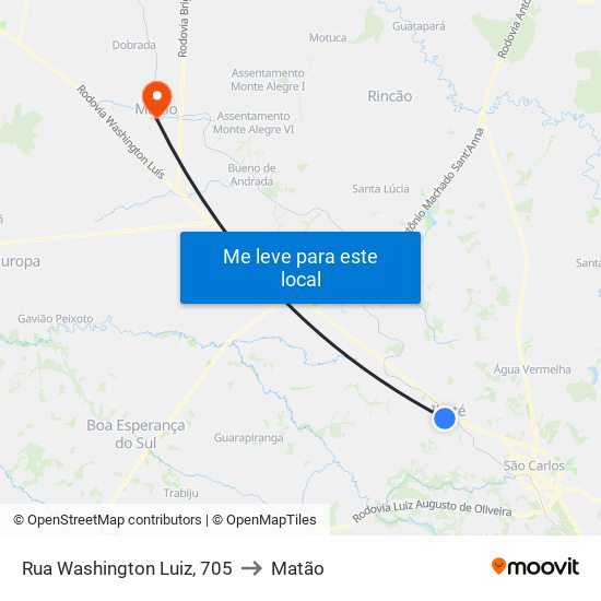 Rua Washington Luiz, 705 to Matão map