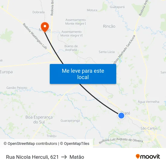 Rua Nícola Herculi, 621 to Matão map