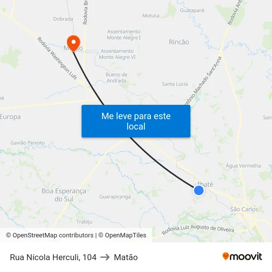 Rua Nícola Herculi, 104 to Matão map