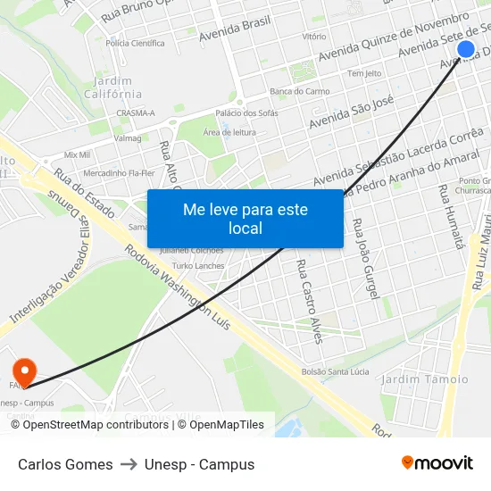 Carlos Gomes to Unesp - Campus map