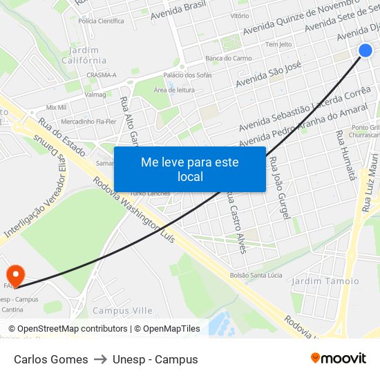 Carlos Gomes to Unesp - Campus map