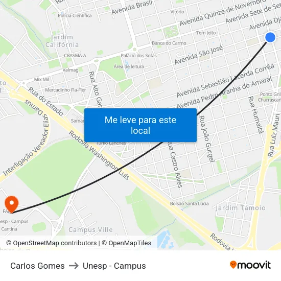 Carlos Gomes to Unesp - Campus map