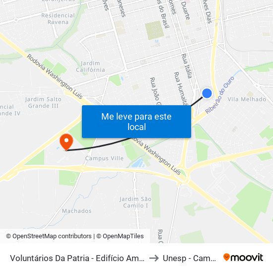 Voluntários Da Patria - Edifício América to Unesp - Campus map