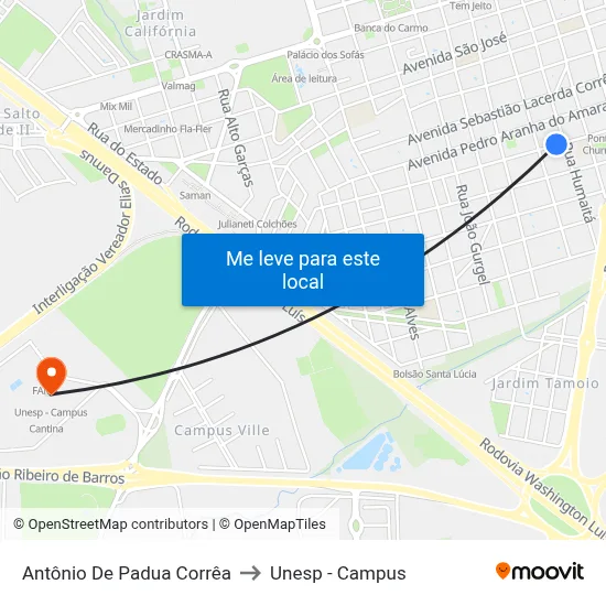 Antônio De Padua Corrêa to Unesp - Campus map