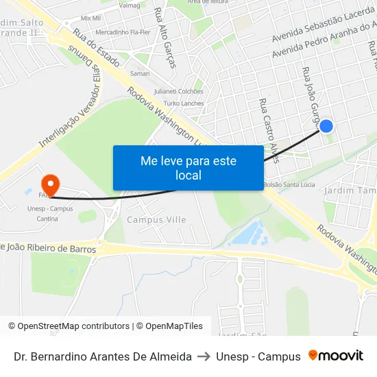 Dr. Bernardino Arantes De Almeida to Unesp - Campus map