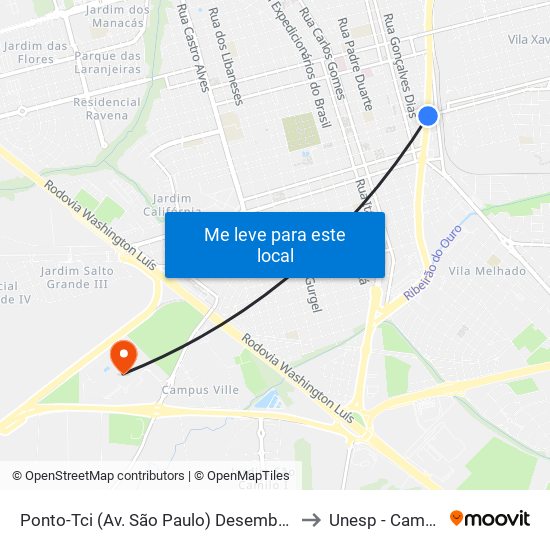 Ponto-Tci (Av. São Paulo) Desembarque to Unesp - Campus map