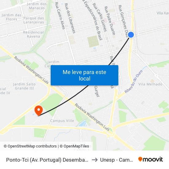 Ponto-Tci (Av. Portugal) Desembarque to Unesp - Campus map