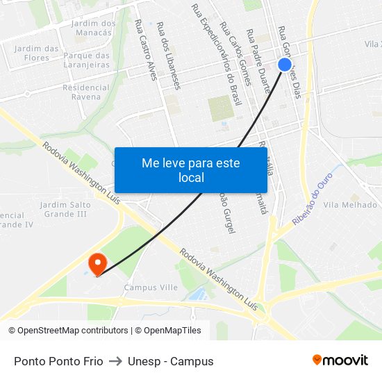 Ponto Ponto Frio to Unesp - Campus map