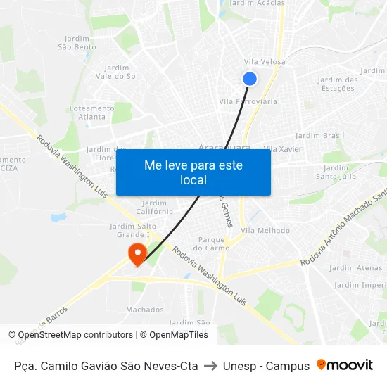 Pça. Camilo Gavião São Neves-Cta to Unesp - Campus map