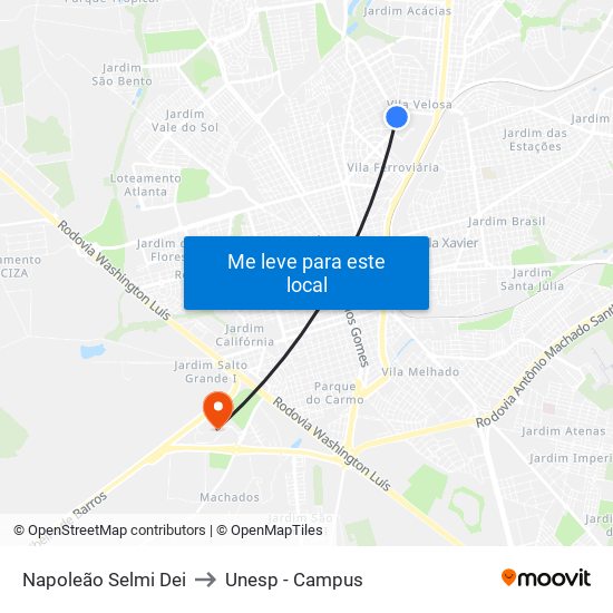 Napoleão Selmi Dei to Unesp - Campus map