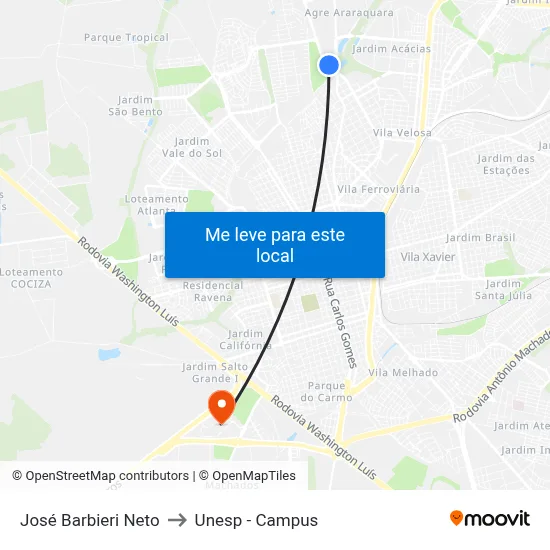 José Barbieri Neto to Unesp - Campus map