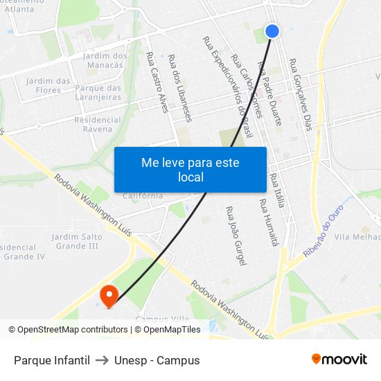 Parque Infantil to Unesp - Campus map
