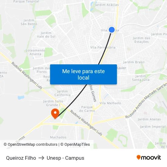 Queiroz Filho to Unesp - Campus map