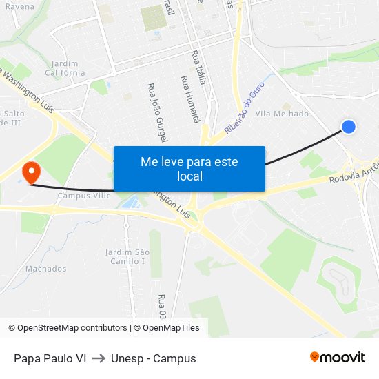 Papa Paulo VI to Unesp - Campus map