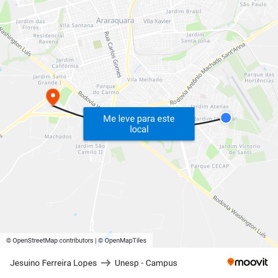 Jesuino Ferreira Lopes to Unesp - Campus map