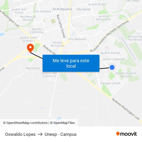 Oswaldo Lopes to Unesp - Campus map