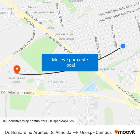 Dr. Bernardino Arantes De Almeida to Unesp - Campus map