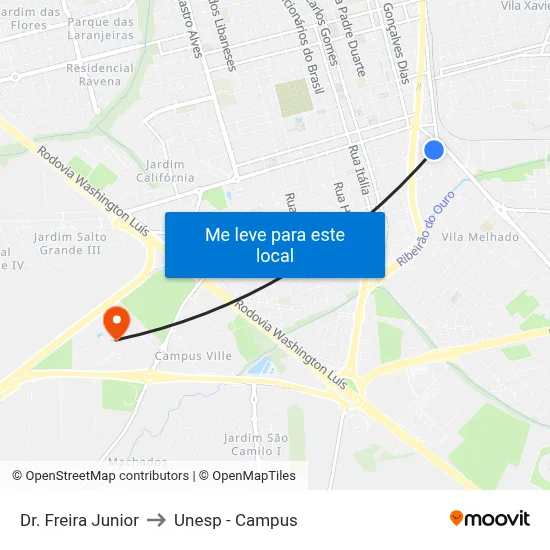 Dr. Freira Junior to Unesp - Campus map