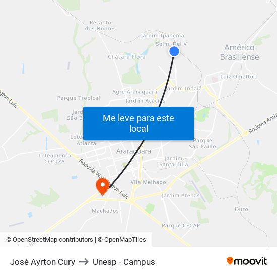 José Ayrton Cury to Unesp - Campus map