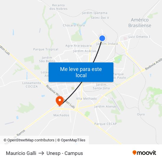 Maurício Galli to Unesp - Campus map
