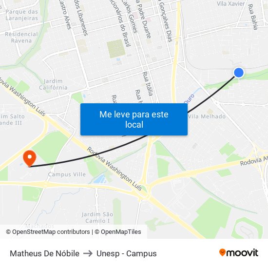 Matheus De Nóbile to Unesp - Campus map