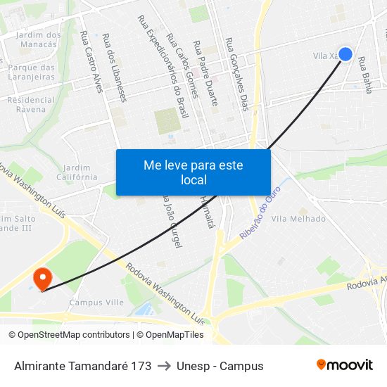 Almirante Tamandaré 173 to Unesp - Campus map