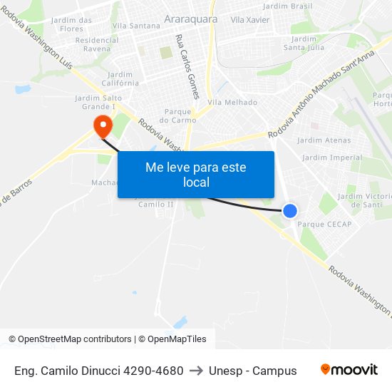 Eng. Camilo Dinucci 4290-4680 to Unesp - Campus map