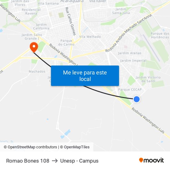 Romao Bones 108 to Unesp - Campus map