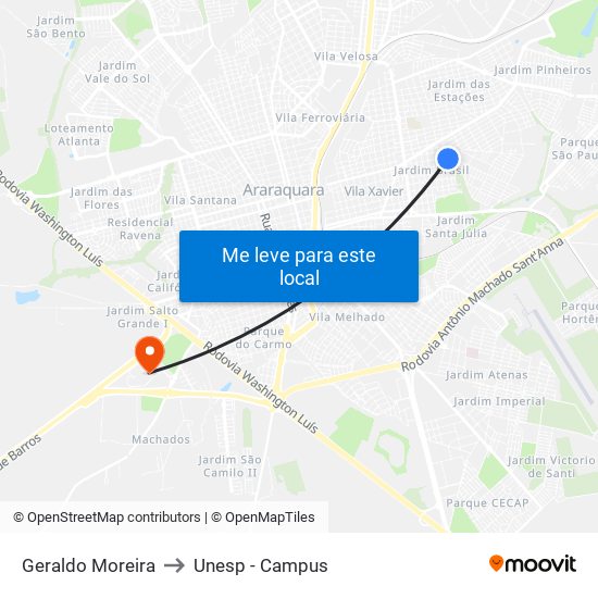 Geraldo Moreira to Unesp - Campus map