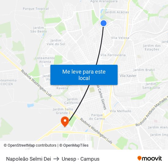 Napoleão Selmi Dei to Unesp - Campus map