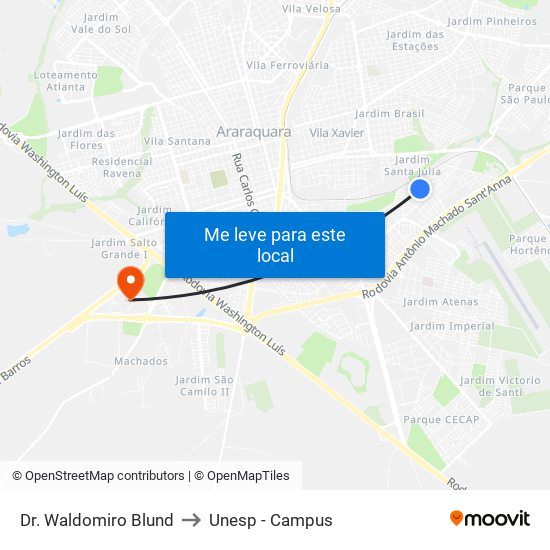 Dr. Waldomiro Blund to Unesp - Campus map