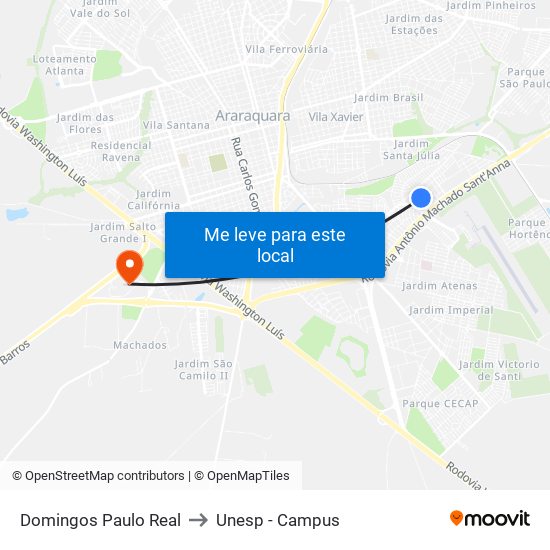 Domingos Paulo Real to Unesp - Campus map