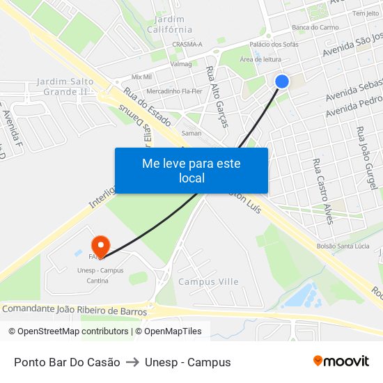 Ponto Bar Do Casão to Unesp - Campus map