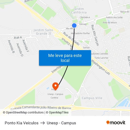 Ponto Kia Veículos to Unesp - Campus map