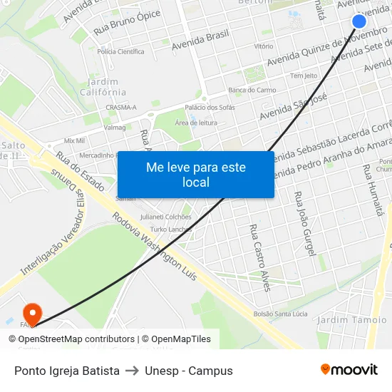 Ponto Igreja Batista to Unesp - Campus map
