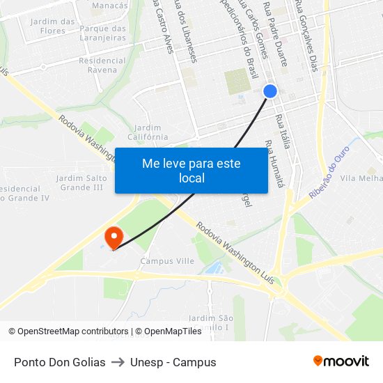 Ponto Don Golias to Unesp - Campus map