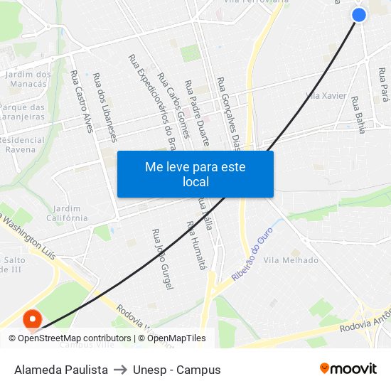 Alameda Paulista to Unesp - Campus map