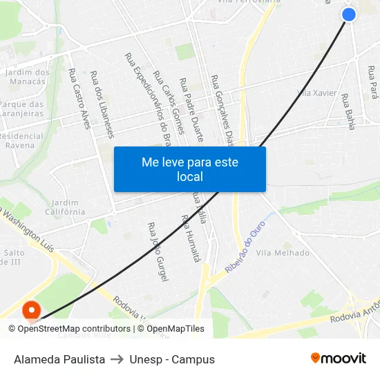 Alameda Paulista to Unesp - Campus map