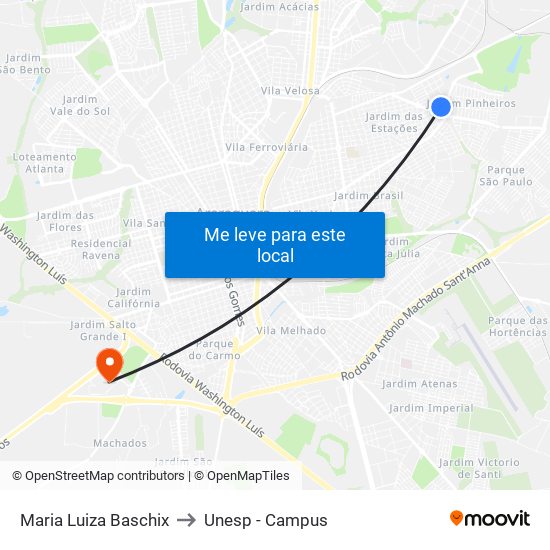 Maria Luiza Baschix to Unesp - Campus map