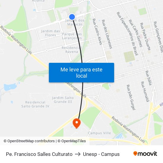 Pe. Francisco Salles Culturato to Unesp - Campus map