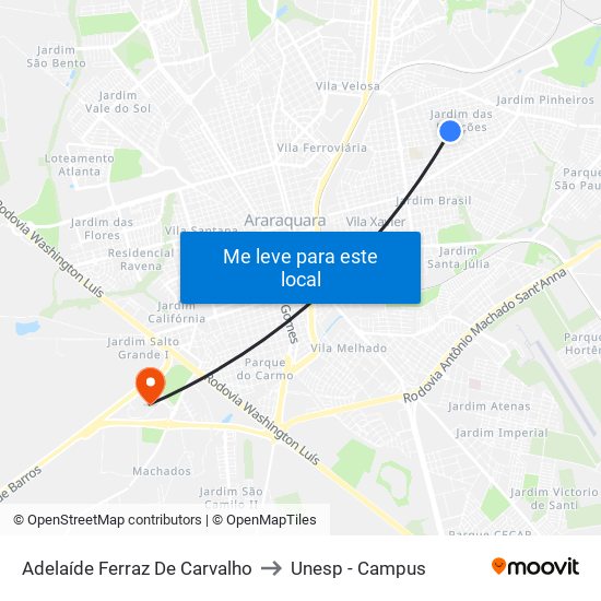 Adelaíde Ferraz De Carvalho to Unesp - Campus map