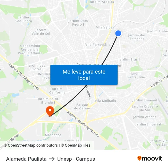 Alameda Paulista to Unesp - Campus map
