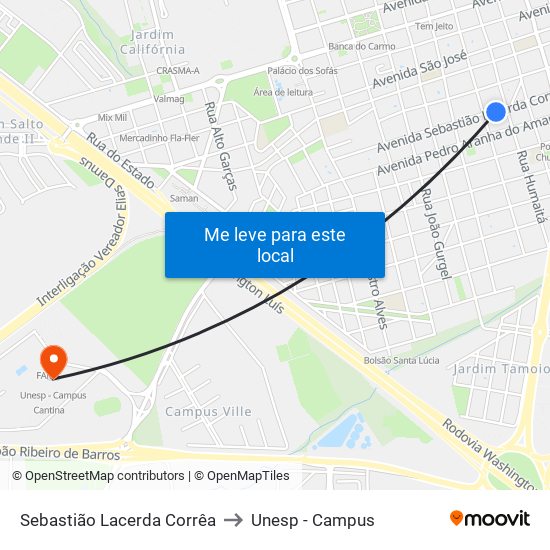 Sebastião Lacerda Corrêa to Unesp - Campus map