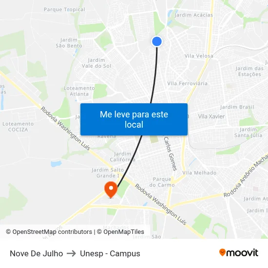 Nove De Julho to Unesp - Campus map