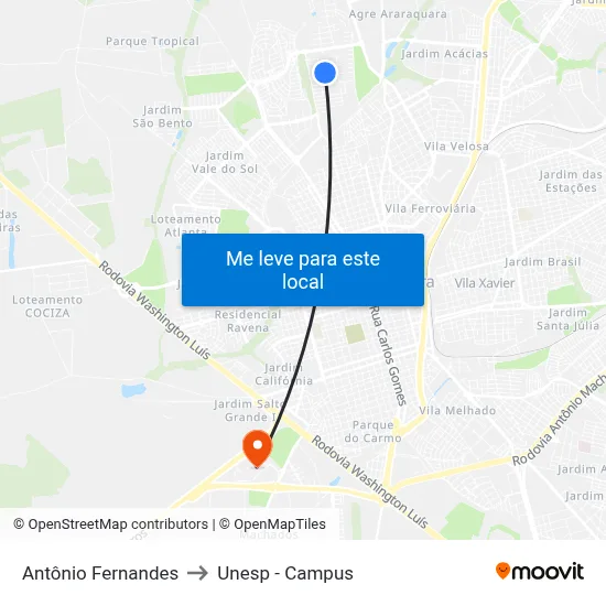 Antônio Fernandes to Unesp - Campus map