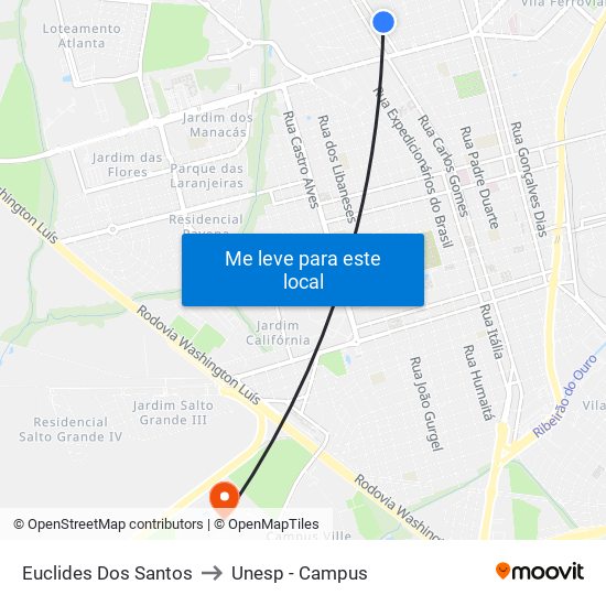 Euclides Dos Santos to Unesp - Campus map