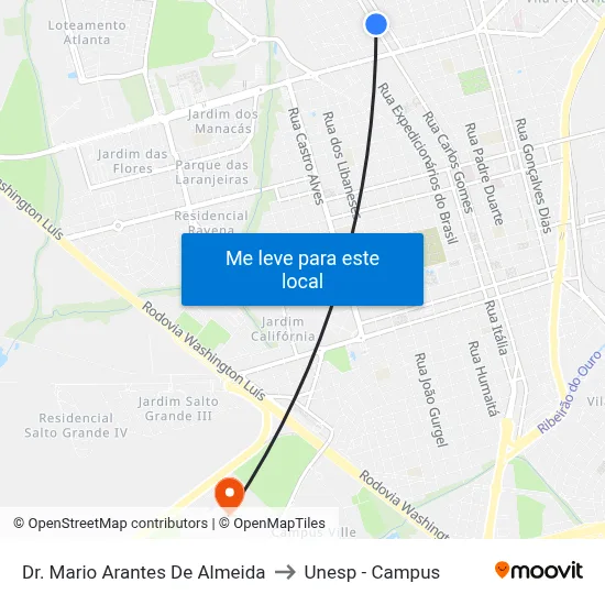 Dr. Mario Arantes De Almeida to Unesp - Campus map