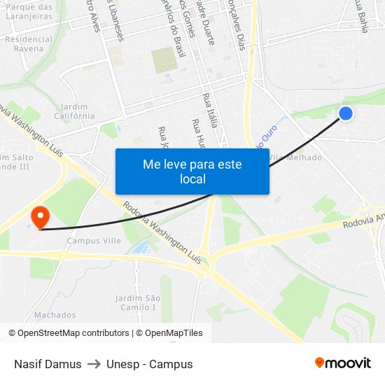 Nasif Damus to Unesp - Campus map