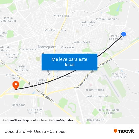 José Gullo to Unesp - Campus map